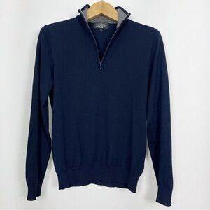 EUC The Savile Row Company‎ London Navy Quarter Zip Sweater Collar Size Medium